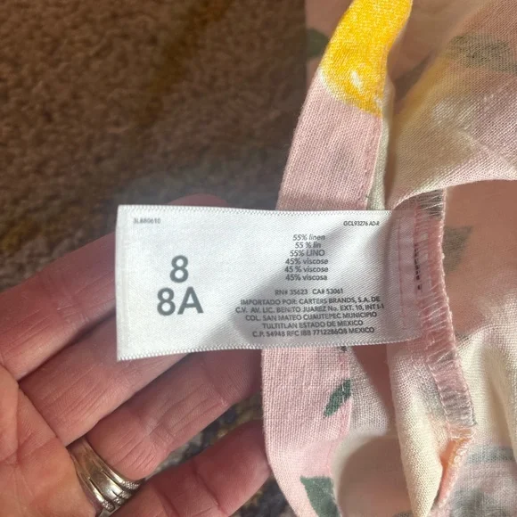 Carter’s Pink Lemon Print Sundress Girls Size 8 NWT Linen Blend - Picture 3 of 5